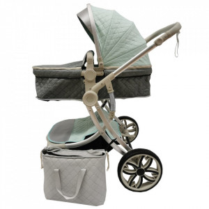 Carucior 2 in 1, cu landou anatomic, roti mari si pivotante, geanta cadou, F1, Egg Shape, gri - Img 6