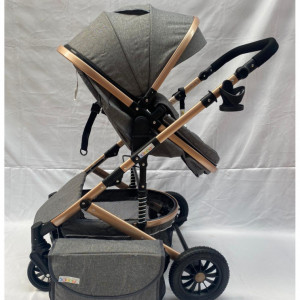 Carucior bebe, 3 in 1, landou reversibil, cadru aluminiu,  foarte usor, suspensii pe roti, T2, GRI