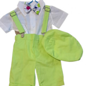 Costum 4 piese, pantalon scurt, alb/verde, 0-9 luni