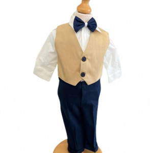 Costum de botez Grey Blu,, sezon primavara-toamna, 0-9 luni,crem inchis, en gros - Img 6