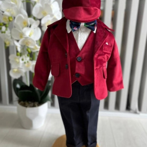 Costum elegant baieti, pentru botez, cu sacou catifea, burgundy, 0-9 luni, en gros - Img 2