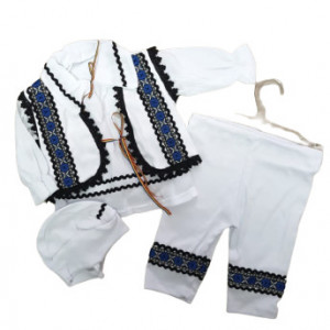 Costum traditional bebe, baieti, 0-12 luni, insertii nationale negre