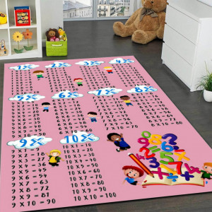Covor Copii Roz, Tabla Inmultirii, Antiderapant, 80x150cm