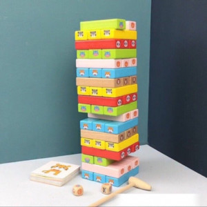 Cuburi lemn Jenga Turnul instabil 51 piese animale - Img 2