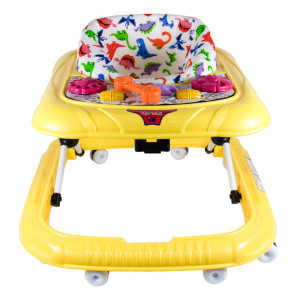 Premergator bebe, scaun reglabil, galben, roti silicon, 6 luni+