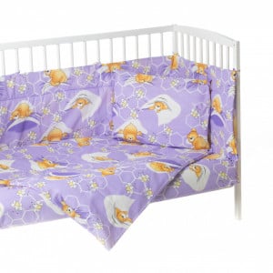 Set 7 piese lenjerie pat bebe cu aparatori, Ursuletul mov