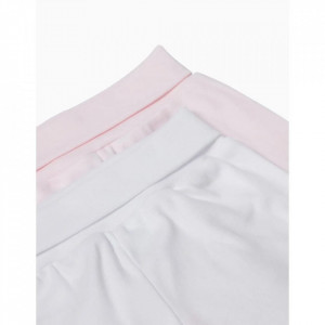 Set pantaloni bebe ,2 bucati,banta lata,alb/roz - Img 2