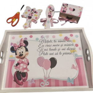 Tavita de mot din lemn vopsit,5 piese,Minnie Mouse,roz