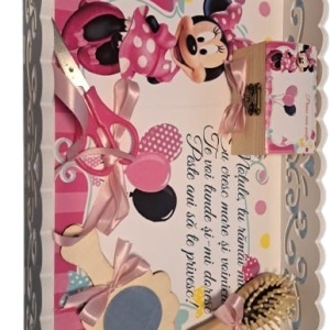 Tavita de mot, material MDF, cu margini dantelate, 33x24 cm,Minnie roz
