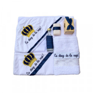 Trusou Botez cu broderie coroană Prinț, 7 Piese, Bleumarin, en gros
