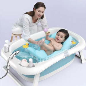 Cadita bebe pliabila, cu perna ergonomica,termometru incorporat, 83*50*20 cm, turquaz