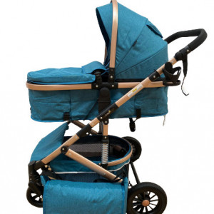 Carucior 2 in 1, bebe, cu landou tranformabil si reversibil, roti cu spuma siliconata, geanta cadou, T7,verde inchis - Img 1
