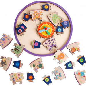 Ceas tip puzzle din lemn cu cifre si animale - Img 4