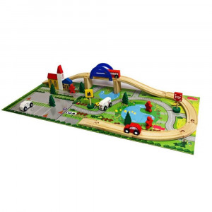 Circuit cu masinute din lemn, Orbit, 40 piese