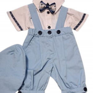 Costum de vara, pantalon 3/4, 4 piese,bleu,