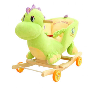 Dinozaur balansoar, cu spatar si roti, muzica si manere, verde