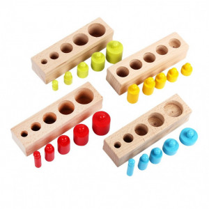 Joc Montessori de Invatare, 4 seturi cilindri color din lemn - Img 3
