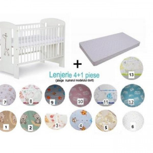 Pachet 3 in 1 Patut Safari Giraffe Alb 120x60 - Img 1