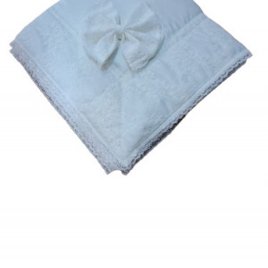 Pled Deluxe bebelusi, saten si dantela, alb, 75*75 CM