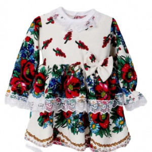 Rochita bebe in stil traditional, cu imprimeu floral, 0-12 luni