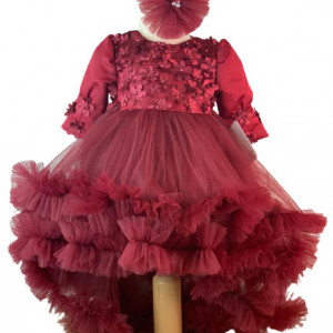 Rochita Printesa, pentru botez sau turta, 2 trene, 3-8 ani, burgundy, engros - Img 1