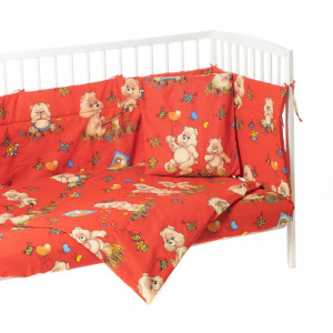 Set 7 piese lenjerie pat bebe cu aparatori, Ursuletul rosu
