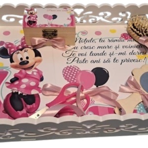 Tavita de mot, material MDF, cu margini dantelate, 33x24 cm,Minnie roz