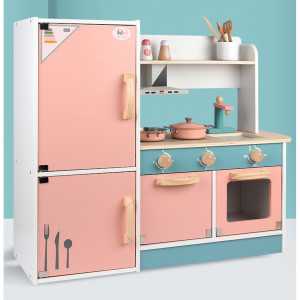 Bucatarie de lemn copii, cu ustensile, accesorii si electrocasnice, dim 65*60*23 cm