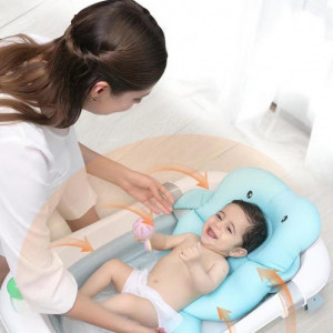Cadita bebe cu suport anatomic, pliabila, cu scurgere si termometru senzorial, 83*50*20 cm, turquaz - Img 2