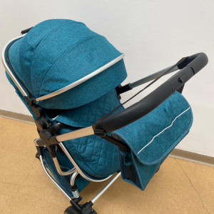 Carucior 2 in 1, bebe, cu landou tranformabil si reversibil, pliere tip troller, roti cu amortizoare, F2, , verde inchis - Img 4