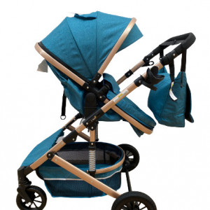 Carucior 2 in 1, bebe, cu landou tranformabil si reversibil, roti cu spuma siliconata, geanta cadou, T7,verde inchis - Img 3
