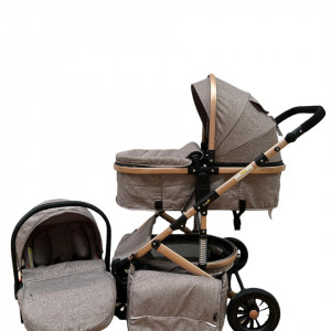 Carucior bebe, 3 in 1, lansou reversibil, cadru aluminiu, foarte usor, suspensii pe roti, T2,, crem