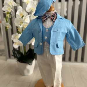 Costum de botez 5 piese, de botez, bumbac tercot,bleu, en gros - Img 1