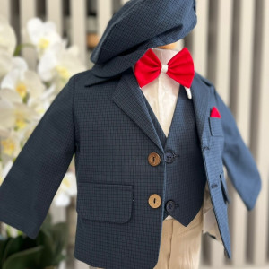 Costum de botez Grey Blu,, sezon primavara-toamna, 0-9 luni, bleumarin/crem, en gros - Img 1