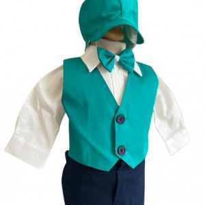 Costum de botez Grey Blu,, sezon primavara-toamna, 0-9 luni,turquaz - Img 3