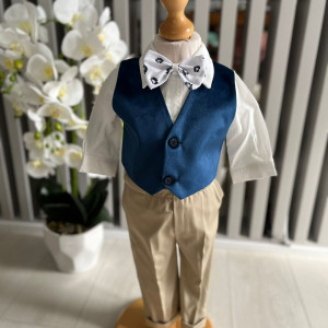 Costum elegant baieti, pentru botez, cu sacou catifea, albastru, 0-9 luni, en gros - Img 2