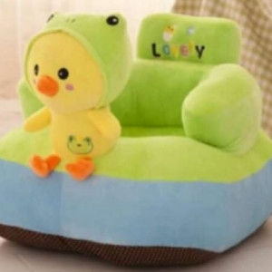 Fotoliu de plus bebe, pozitionator, cu spatar, cotiere si spatiu pentru picioare, 36*45 cm, Puisor, galben/verde