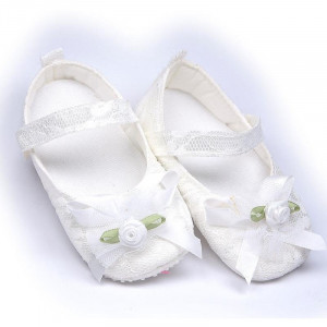 Pantofiori eleganti , pentru botez, fete, alb sidef
