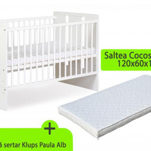 Patut fara sertar KLUPS Paula Alb + Saltea 10 MyKids Confort II - Img 1