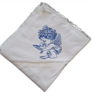 Pled pentru bebelusi, cu broderie ingeras albastru, 75*75 cm, ivore