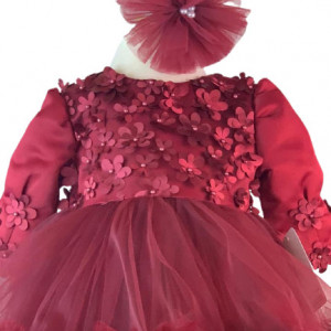 Rochita Printesa, pentru botez sau turta, 2 trene, 3-8 ani, burgundy, engros - Img 2