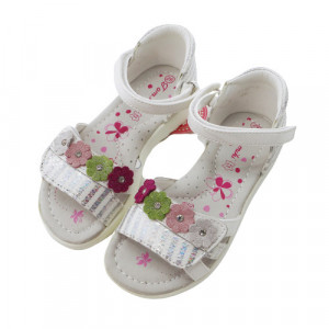 Sandale din piele pentru fete, cu barete reglabile, roz/alb Floricele