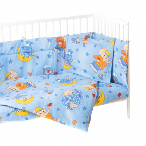 Set 7 piese lenjerie pat bebe cu aparatori, Elefantel bleu