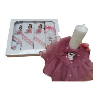 Set trusou si lumanare de botez, Balerina roz plamaniu