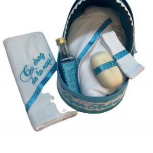 Trusou de botez, in cutie landou, cu personalizare, turquaz - Img 2