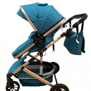 Carucior 2 in 1, bebe, cu landou tranformabil si reversibil, roti cu spuma siliconata, geanta cadou, T7,verde inchis - Img 4