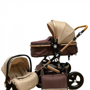 Carucior 3 in 1, maner reversibil,cadru aluminiu foarte usor, T5,crem