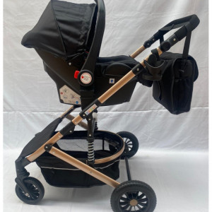 Carucior bebe, 3 in 1, landou reversibil, cadru aluminiu,  foarte usor, suspensii pe roti, T2,negru