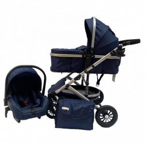 Carucior bebe, 3 in 1, landou reversibil, cadru aluminiu, foarte usor, suspensii pe roti, T2 ALBASTRU
