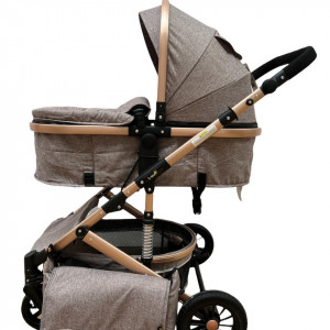 Carucior bebe, 3 in 1, lansou reversibil, cadru aluminiu,  foarte usor, suspensii pe roti, T2,, crem